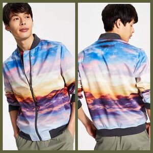 INC International Concepts Majestic Mountains Jacket Medium Synthwave Bomber AOP